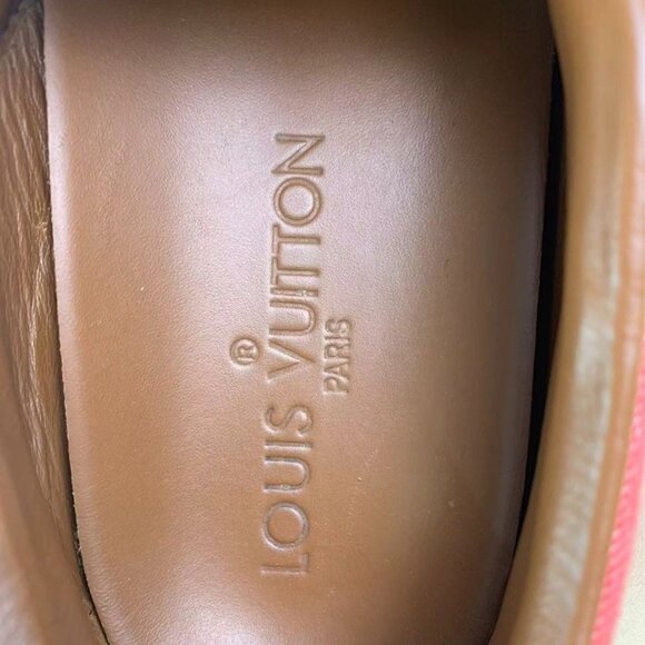 Louis Vuitton Pink Canvas Slip-On Sneakers With Leather Rosette Details & White - Picture 6 of 7